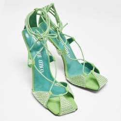 The Attico Neon Green Fabric and Suede Crystal Embellished Adele Sandals Size 40