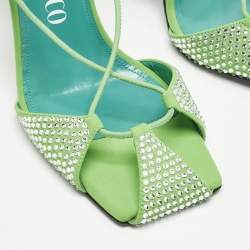 The Attico Neon Green Fabric and Suede Crystal Embellished Adele Sandals Size 40