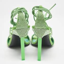 The Attico Neon Green Fabric and Suede Crystal Embellished Adele Sandals Size 40