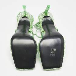 The Attico Neon Green Fabric and Suede Crystal Embellished Adele Sandals Size 40