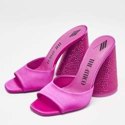 The Attico Fuchsia Satin Crystal Embellished Luz Mules Size 37
