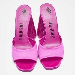 The Attico Fuchsia Satin Crystal Embellished Luz Mules Size 37