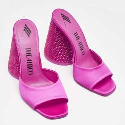 The Attico Fuchsia Satin Crystal Embellished Luz Mules Size 37
