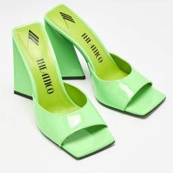 The Attico Neon Green Patent Leather Devon Slide Sandals Size 40