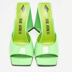 The Attico Neon Green Patent Leather Devon Slide Sandals Size 40