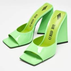 The Attico Neon Green Patent Leather Devon Slide Sandals Size 40