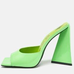 The Attico Neon Green Patent Leather Devon Slide Sandals Size 40