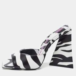 The Attico Black/White Zebra Print Leather Devon Open Toe Sandals Size 36