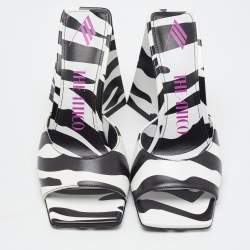 The Attico Black/White Zebra Print Leather Devon Open Toe Sandals Size 36