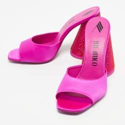 Pre Owned The Attico Fuchsia Satin Crystal Embellished Luz Mules Size 41