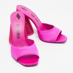 Pre Owned The Attico Fuchsia Satin Crystal Embellished Luz Mules Size 41