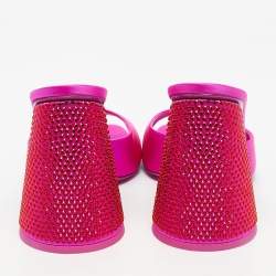 Pre Owned The Attico Fuchsia Satin Crystal Embellished Luz Mules Size 41