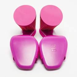 Pre Owned The Attico Fuchsia Satin Crystal Embellished Luz Mules Size 41