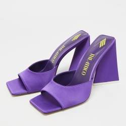 Pre Owned The Attico Devon Size 42 Purple Satin Block Heel Slide Sandals