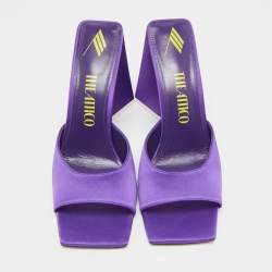 Pre Owned The Attico Devon Size 42 Purple Satin Block Heel Slide Sandals