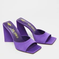 Pre Owned The Attico Devon Size 42 Purple Satin Block Heel Slide Sandals