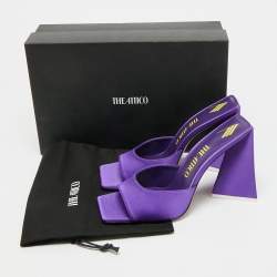 Pre Owned The Attico Devon Size 42 Purple Satin Block Heel Slide Sandals