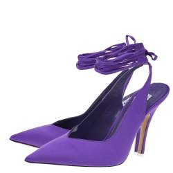 Pre Owned The Attico Purple Satin Venus Slingback Ankle Wrap Sandals Size 39.5