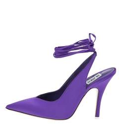 Pre Owned The Attico Purple Satin Venus Slingback Ankle Wrap Sandals Size 39.5