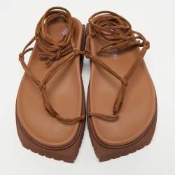 Pre Owned The Attico Brown Suede Renee Ankle Tie Sandals Size 39