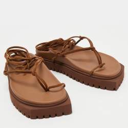 Pre Owned The Attico Brown Suede Renee Ankle Tie Sandals Size 39