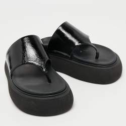 The Attico Black Patent Leather Selene Thong Platform Sandals Size 38
