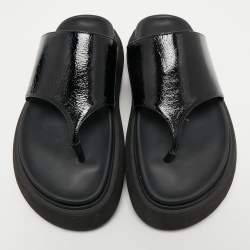 The Attico Black Patent Leather Selene Thong Platform Sandals Size 38