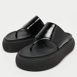 The Attico Black Patent Leather Selene Thong Platform Sandals Size 38