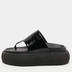The Attico Black Patent Leather Selene Thong Platform Sandals Size 38