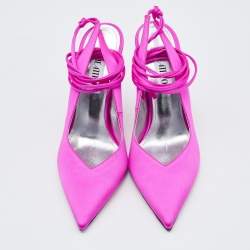 Pre Owned The Attico Neon Pink Satin Venus Ankle Wrap Pointed Toe Pumps Size 39