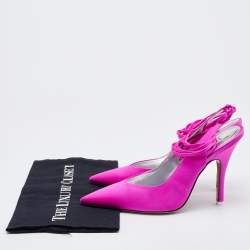Pre Owned The Attico Neon Pink Satin Venus Ankle Wrap Pointed Toe Pumps Size 39