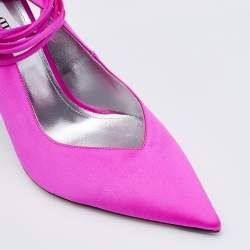 Pre Owned The Attico Neon Pink Satin Venus Ankle Wrap Pointed Toe Pumps Size 39