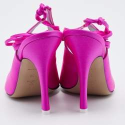 Pre Owned The Attico Neon Pink Satin Venus Ankle Wrap Pointed Toe Pumps Size 39