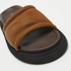 Pre Owned The Attico Brown Fabric Noah Flat Slides Size 36