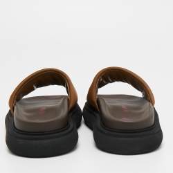 Pre Owned The Attico Brown Fabric Noah Flat Slides Size 36