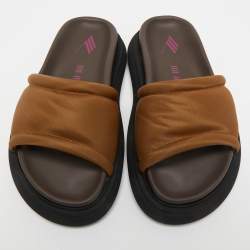 Pre Owned The Attico Brown Fabric Noah Flat Slides Size 36