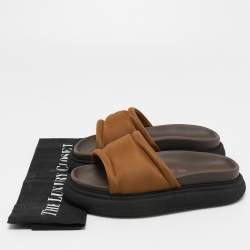 Pre Owned The Attico Brown Fabric Noah Flat Slides Size 36