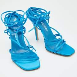 The Attico Blue Satin Ankle Strap Lace Up Sandals Size 40