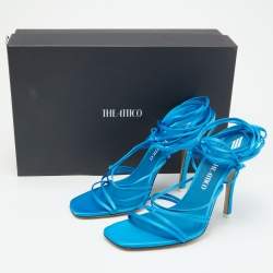 The Attico Blue Satin Ankle Strap Lace Up Sandals Size 40