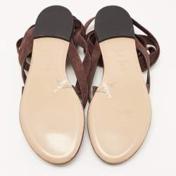 Pre Owned The Attico Brown Suede Ankle Wrap Flat Sandals Size 38