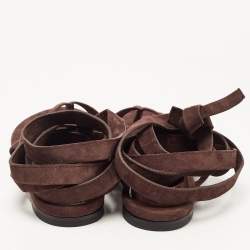 Pre Owned The Attico Brown Suede Ankle Wrap Flat Sandals Size 38