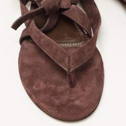 Pre Owned The Attico Brown Suede Ankle Wrap Flat Sandals Size 38