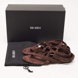 Pre Owned The Attico Brown Suede Ankle Wrap Flat Sandals Size 38