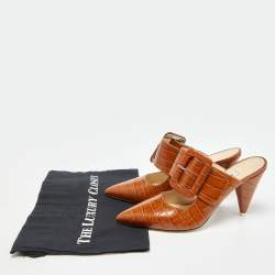 Pre Owned The Attico Brown Croc Embossed Leather Chloe Mules Size 40