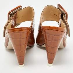 Pre Owned The Attico Brown Croc Embossed Leather Chloe Mules Size 40