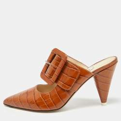 Pre Owned The Attico Brown Croc Embossed Leather Chloe Mules Size 40