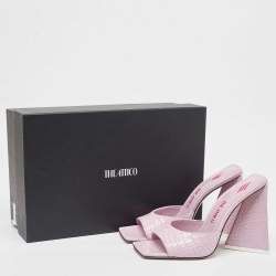 The Attico Lilac Croc Embossed Leather Devon Slide Sandals Size 38