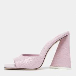 The Attico Lilac Croc Embossed Leather Devon Slide Sandals Size 38