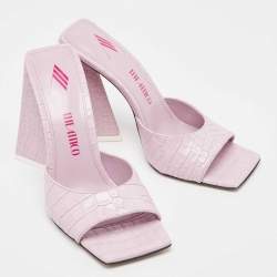 The Attico Lilac Croc Embossed Leather Devon Slide Sandals Size 38
