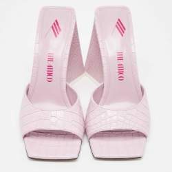 The Attico Lilac Croc Embossed Leather Devon Slide Sandals Size 38